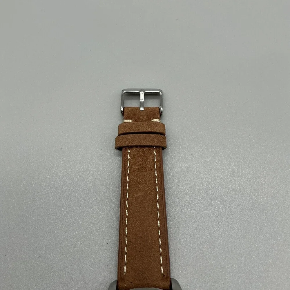 Timex Indiglo Mens Watch 36mm White Dial Brown Leather Day Date New Battery
